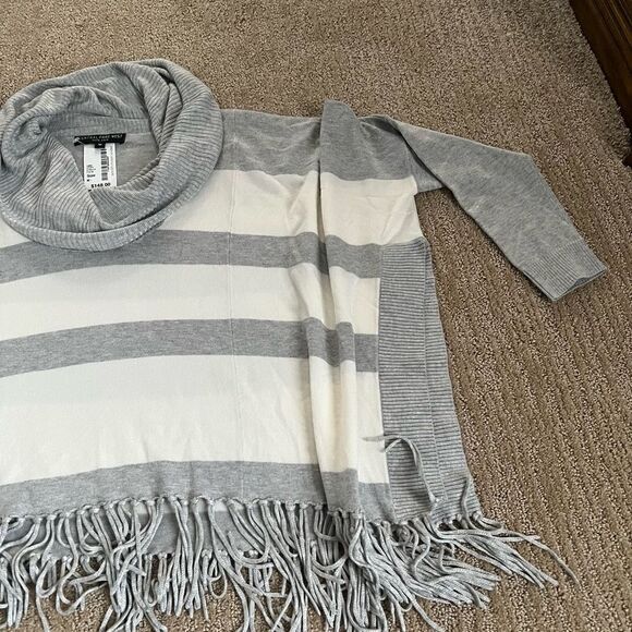 Central Park West Grey and Cream Striped Cowl Neck Sweater - Picture 3 of 6